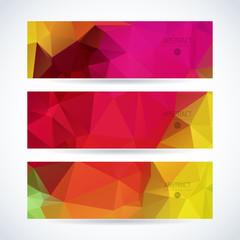 Vector colorful design template set of banner, header for website with triangle geometric background