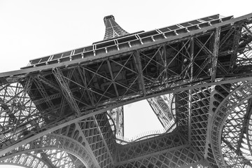 An abstract view of details of Eiffel Tower in black and white, Paris, France