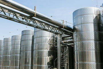 Stainless steel tank at the winery for wine maturation