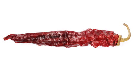 Dry spicy pepper isolated on white background, top view