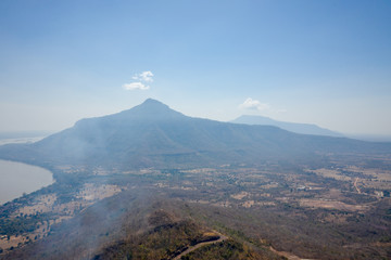 Top view of Pakse Bridge and Mekong River in Laos