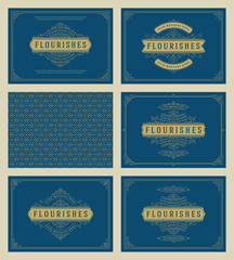 Vintage ornament greeting cards set vector templates.