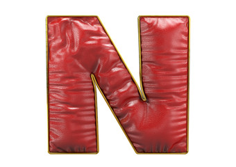 N letter,leather style font, 3D Rendering