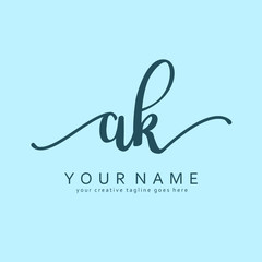 A K Handwriting initial logo template vector.
