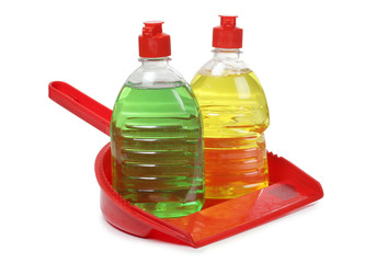 Protective and cleaning products on white background