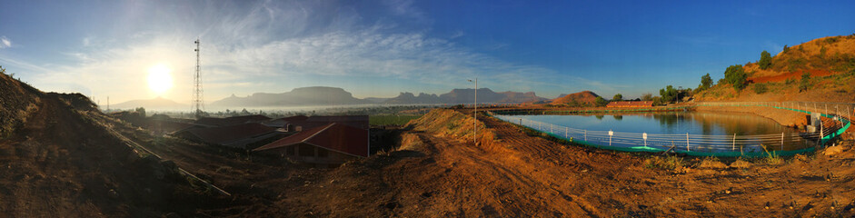 Pond Sunny blue sky mountain view