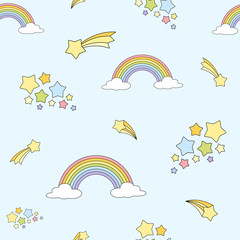 Seamless Vector Pattern with colorful rainbows. Vector background