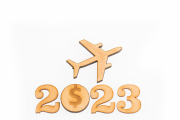 Savings for travel 2023 - Savings concept. Top view