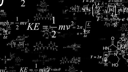 The camera flies to the formulas. Dolly zoom.Camera fly through matrix made up of math formulas and equations.Mathematical cognitive process. Abstract cognitive process concept. - Powered by Adobe