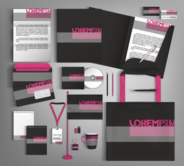 Black corporate identity template design. Business set stationery.