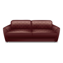 Leather brown sofa icon. Realistic illustration of leather brown sofa vector icon for web design isolated on white background