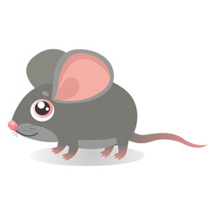 Fancy Little Mouse Vector Illustrations. Cute Running Mouse In Cartoon Style. Grey Mice On A White Background. Lonely Gentle Mouse.