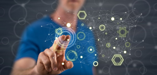 Man touching a digital network concept