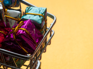 shopping cart with gift boxes