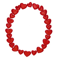 Letter O made from decorative red hearts. Isolated on white background. Concepts: ABC, alphabet, logo, words, symbols, love, valentines day