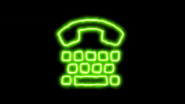 The appearance of the green neon symbol tty. Flicker, In - Out. Alpha channel Premultiplied - Matted with color black