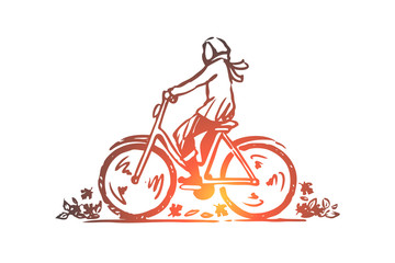 Fototapeta na wymiar Autumn, bicycle, fall, park, ride concept. Hand drawn isolated vector.