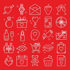 Valentines day icon set in line style