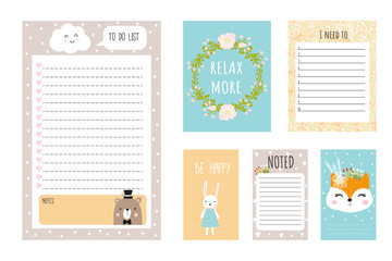Set up planners and cute postcards in Scandinavian style. Hand-drawn. For printing. Stationery. - 244689127