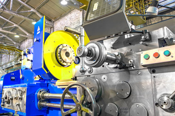 closeup part of Industrial machine in the factory at metalworks