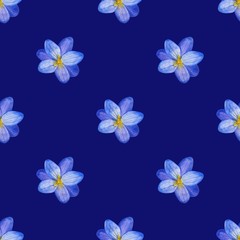 Seamless floral pattern of Crocus flowers and herbs in watercolor style. Perfect background for fabric, wrapping paper, packaging, etc. - Illustration
