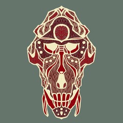 Monkey skull colored in kalamkari color palette 