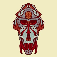 Monkey skull colored in kalamkari color palette 