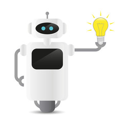 cute robot holding a light bulb technology idee concept vector illustration EPS10