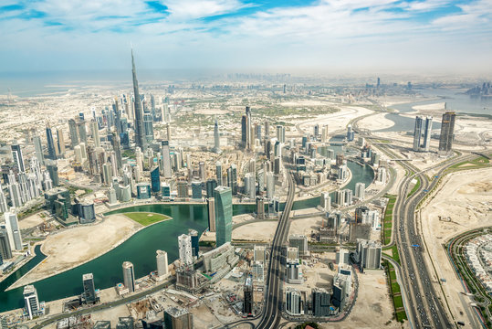 Aerial view of Dubai skyline, United Arab Emirates