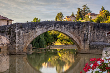 Nerac France 10-17-2018. Old houses and bridge in the city of Nerac in France.