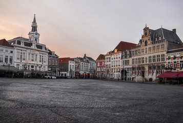 Streets in Bergen op Zoom, the Netherlands, at dusk