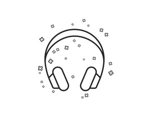 Headphones line icon. Music listening device sign. DJ or Audio symbol. Geometric shapes. Random cross elements. Linear Headphones icon design. Vector
