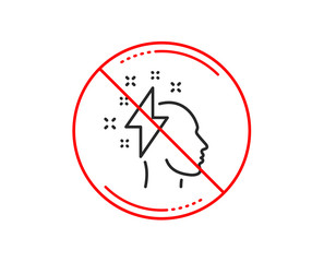 No or stop sign. Creative brainstorming line icon. Human head with lightning bolt sign. Inspiration symbol. Caution prohibited ban stop symbol. No  icon design.  Vector