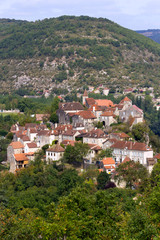 Fototapeta na wymiar Typical rural French village of Calvignac on a hilltop in the Lot Valley, The Lot, Midi-Pyrenees, France, Europe