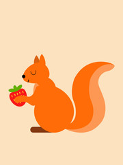 Squirrel holding a strawberry