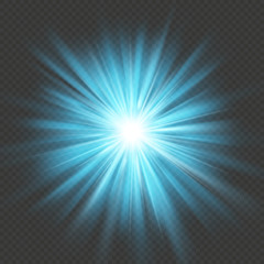 Blue glow star burst flare explosion light effect. Isolated on transparent background. EPS 10