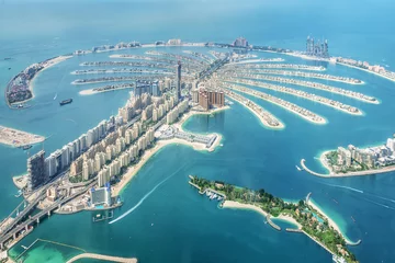 Foto op Plexiglas Luchtfoto van Dubai Palm Jumeirah island, Verenigde Arabische Emiraten © Delphotostock