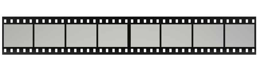 Cinema strip roll 35mm blank slide frame, photo video monochrome picture negative vintage media filmstrip. realistic. isolated on white background. 3d render.