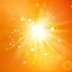 Enjoy the sunshine. Warm day light. Summer background with a hot sun burst with lens flare. EPS 10