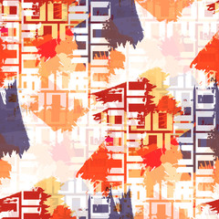 Seamless pattern ethnic design. Tribal textile print with watercolor effect. Multicolored fashion background.