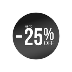 black discount sticker with sale percents. Twenty five percent off element