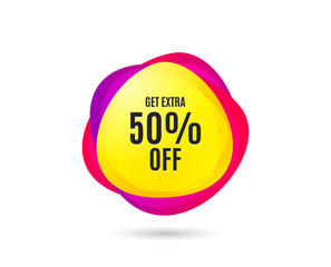 Get Extra 50% off Sale. Discount offer price sign. Special offer symbol. Save 50 percentages. Gradient sales tag. Abstract shopping banner. Template for design. Vector