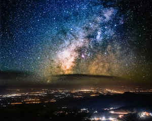 Milkyway galaxy over the city