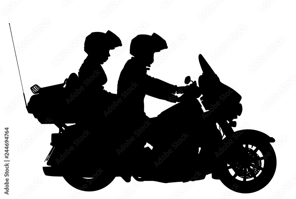 Wall mural couple in love on motorcycle vector silhouette illustration. safety riding concept. active couple ri