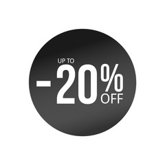 black discount sticker with sale percents. Twenty percent off element