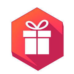 ikona z długim cieniem na tle sześcioboku 