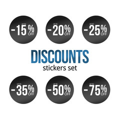 black discount stickers set with sale percents. Percent off element
