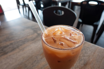 Ice teh with close up view.