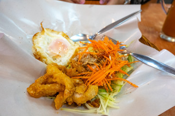 Kerabu rice with close up view.