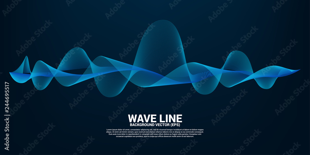 Poster Blue Sound wave line curve on dark background. Element for theme technology futuristic vector
